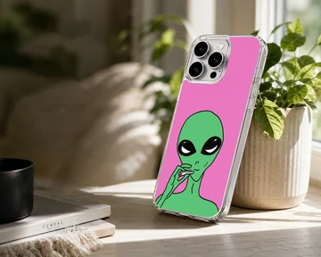 Alien cartoon design in green and pink phone case — Lifestyle