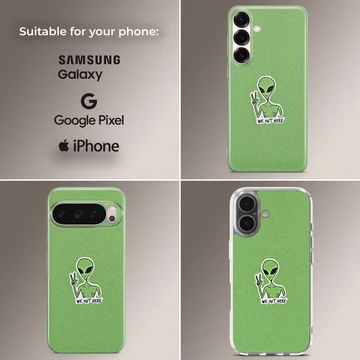 Aliens cartoon with peace sign on green background phone case — Collage