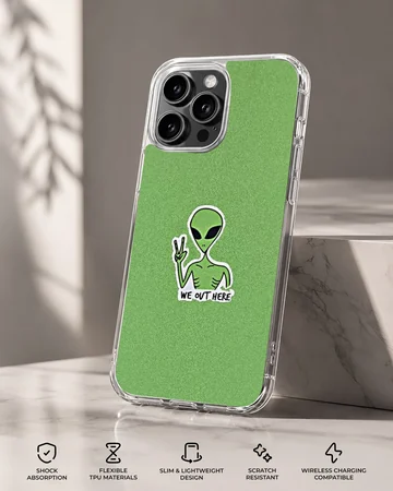 Aliens cartoon with peace sign on green background phone case — Specs