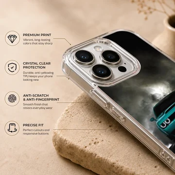 American car design with sleek green vehicle on phone case — Info