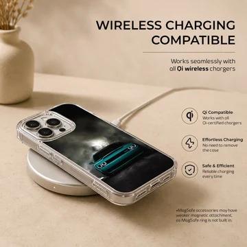 American car design with sleek green vehicle on phone case — Charging
