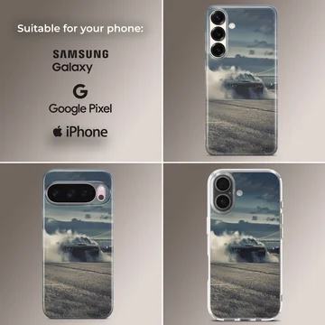 American car with dynamic racing design phone case — Collage