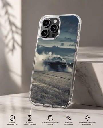 American car with dynamic racing design phone case — Specs