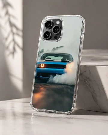 Phone case featuring an American car with dynamic smoke effect. — Hero