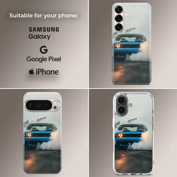 Phone case featuring an American car with dynamic smoke effect. — Collage