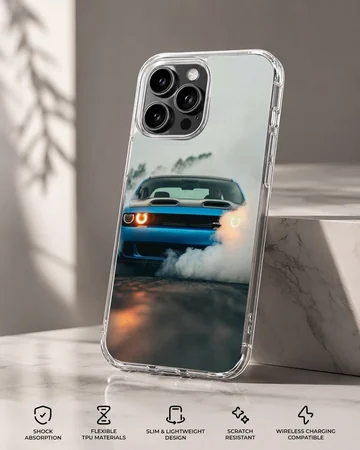 Phone case featuring an American car with dynamic smoke effect. — Specs