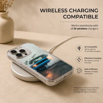 Phone case featuring an American car with dynamic smoke effect. — Charging