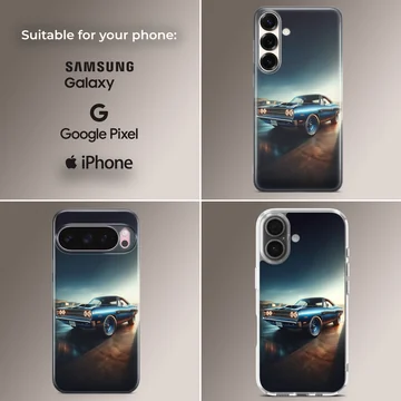 Photograph of a classic American muscle car on a phone case — Collage