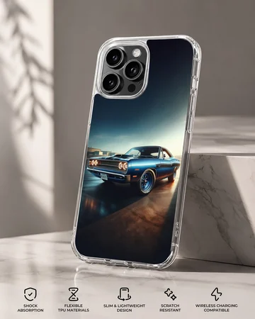 Photograph of a classic American muscle car on a phone case — Specs