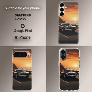 American muscle car driving into sunset phone case — Collage