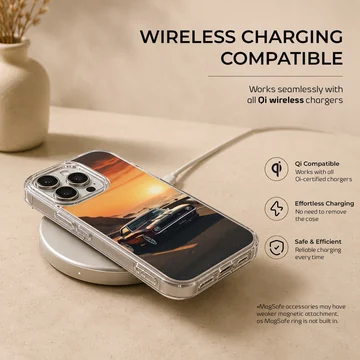 American muscle car driving into sunset phone case — Charging