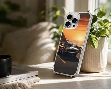 American muscle car driving into sunset phone case — Lifestyle