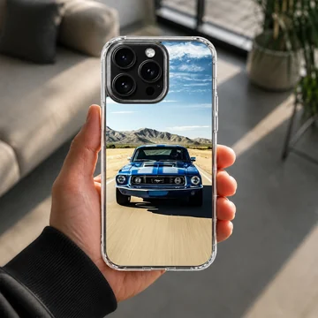 American muscle car speeding on an open road, phone case — Lifestyle