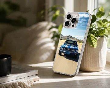American muscle car speeding on an open road, phone case — Lifestyle