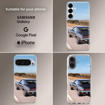 American muscle car in motion under clear blue skies phone case — Collage