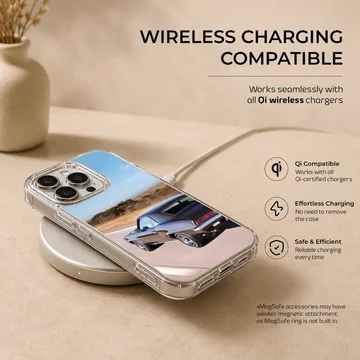 American muscle car in motion under clear blue skies phone case — Charging