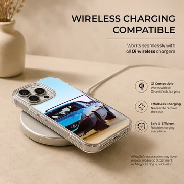 American muscle car speeding along a road, phone case design. — Charging