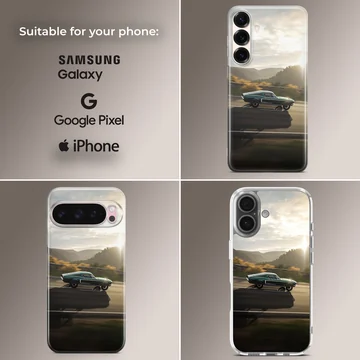 American muscle car speeding on a highway printed on a phone case — Collage