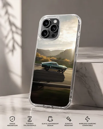 American muscle car speeding on a highway printed on a phone case — Specs