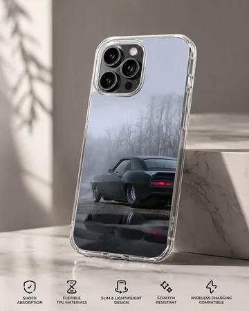 American muscle car in misty landscape on phone case — Specs