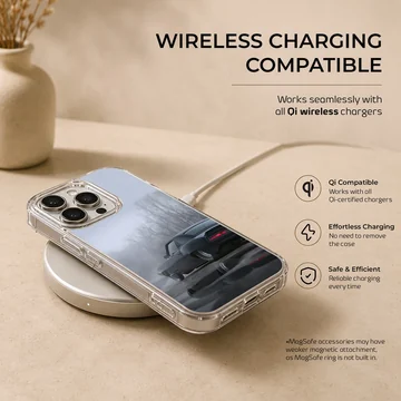 American muscle car in misty landscape on phone case — Charging