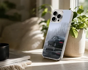 American muscle car in misty landscape on phone case — Lifestyle