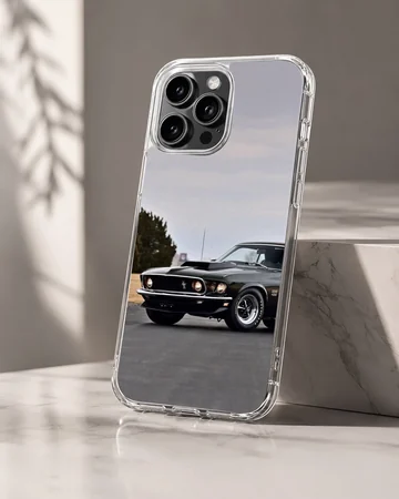 Dynamic photographic design of American muscle car on phone case — Hero