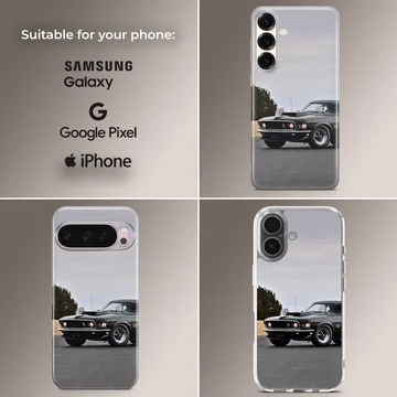 Dynamic photographic design of American muscle car on phone case — Collage