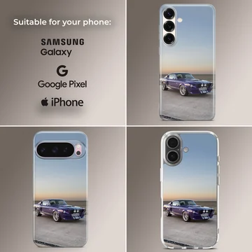 Photographic artwork of an American muscle car at sunset on a phone case. — Collage