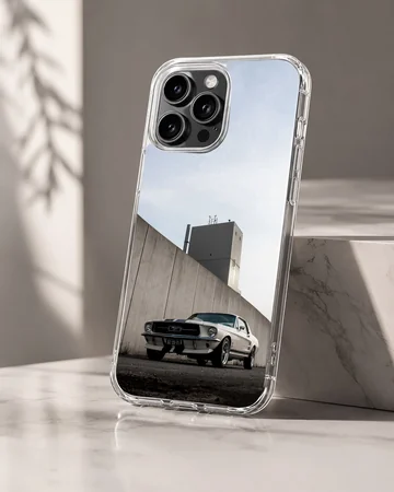 American muscle car parked against a concrete wall, phone case — Hero