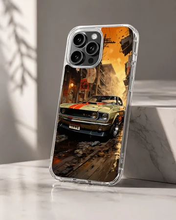 Dynamic American muscle car design on a phone case — Hero