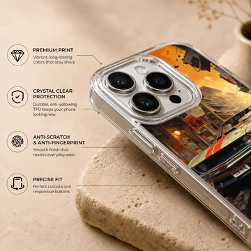 Dynamic American muscle car design on a phone case — Info
