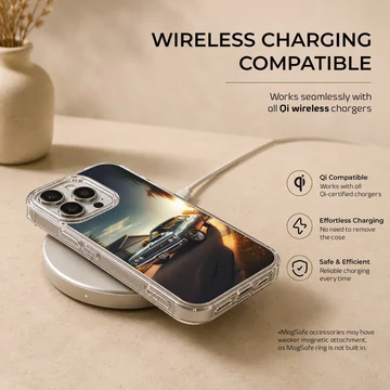 American muscle car speeding on a sunset road printed on phone case — Charging