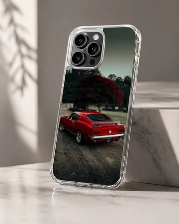 Phone case featuring classic red American muscle car design — Hero