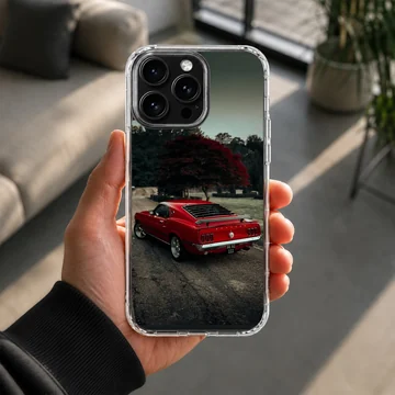 Phone case featuring classic red American muscle car design — Lifestyle