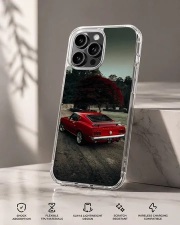 Phone case featuring classic red American muscle car design — Specs
