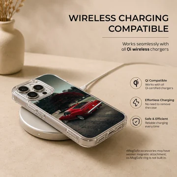 Phone case featuring classic red American muscle car design — Charging