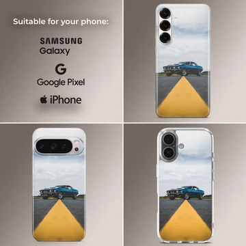 American muscle car on road with vivid sky phone case — Collage
