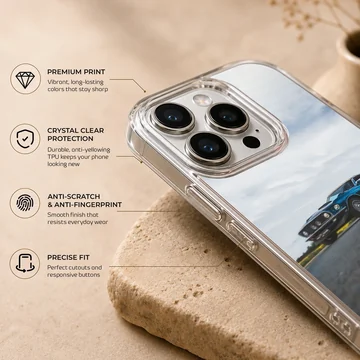 American muscle car on road with vivid sky phone case — Info