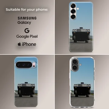 American muscle car racing down a highway on phone case — Collage