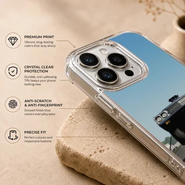 American muscle car racing down a highway on phone case — Info