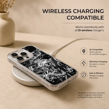 Detailed engine design of an American muscle car on phone case — Charging