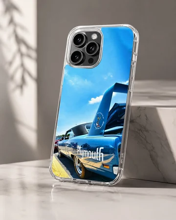 American muscle car racing with a blue sky background phone case — Hero