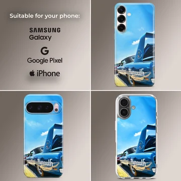American muscle car racing with a blue sky background phone case — Collage