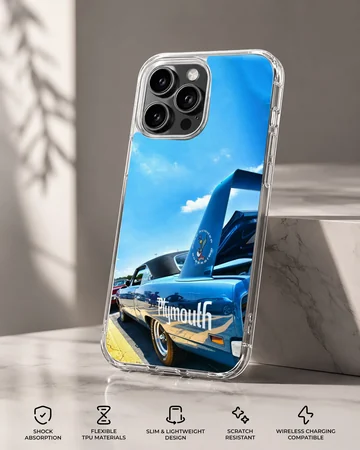 American muscle car racing with a blue sky background phone case — Specs