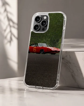 Red classic American muscle car on phone case — Hero