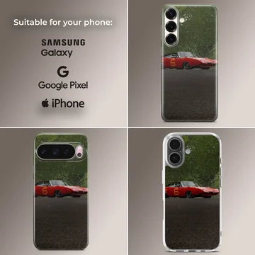 Red classic American muscle car on phone case — Collage
