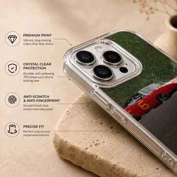 Red classic American muscle car on phone case — Info