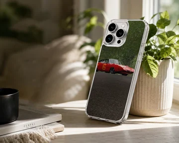 Red classic American muscle car on phone case — Lifestyle