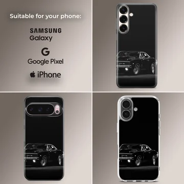 American Muscle Car design on phone case, showcasing vintage vehicle. — Collage